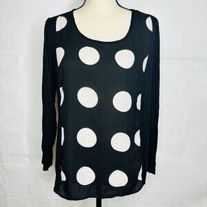 Allison Taylor Blouse Top Long-Sleeve Dot Print Size M Rayon Blend Stretch
